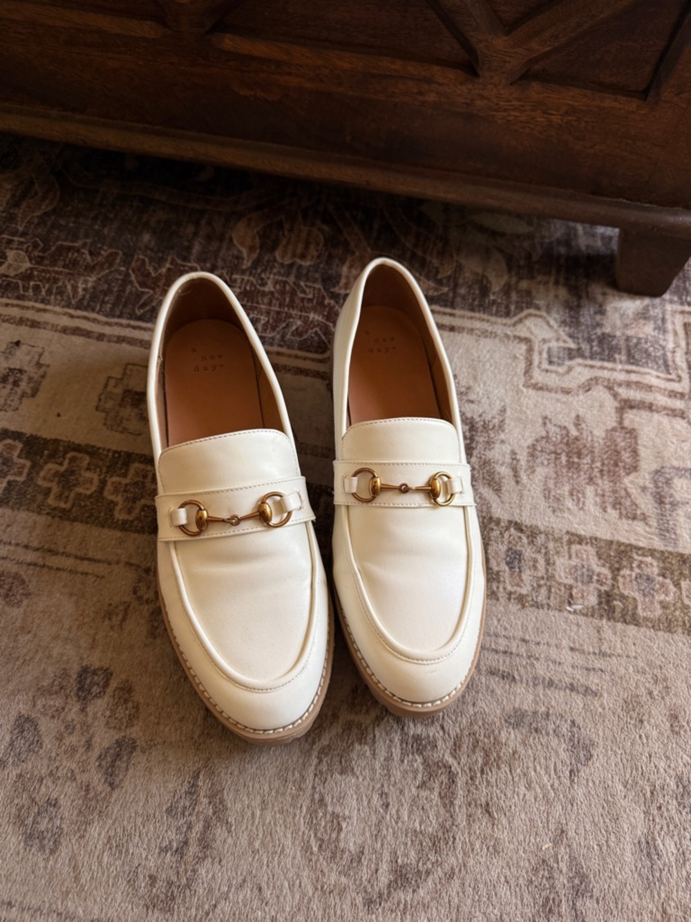 White Leather Loafers with Gold Bit